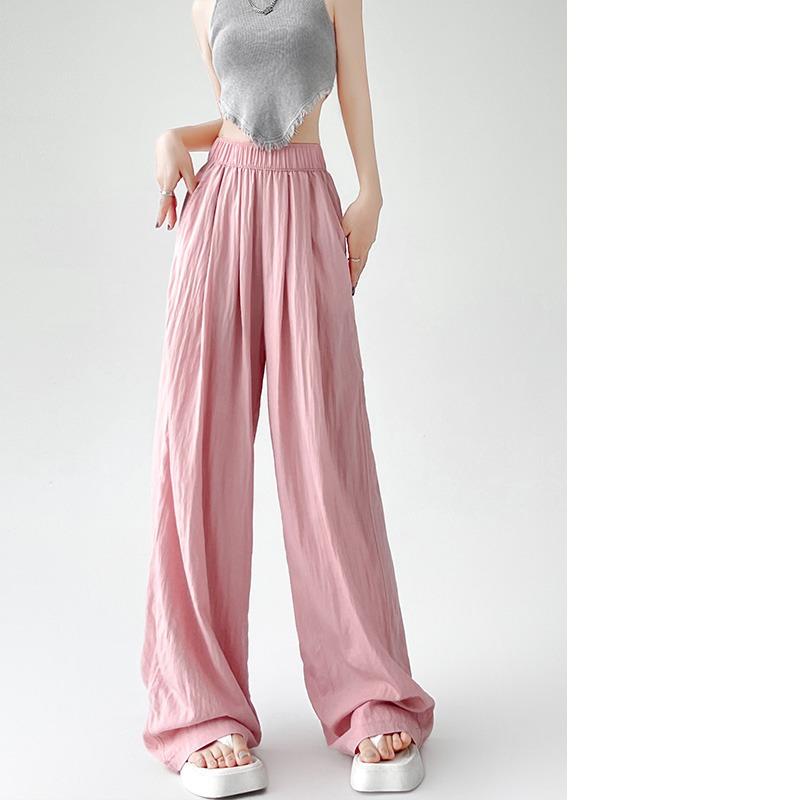 Spring Autumn Women Loose Wide Leg Pants New Thin Elastic High Waist Casual Drape Casual Long Pants Solid Color Fashion Elegant Simple Trousers 2396