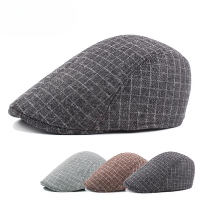 Retro Simple Plaid Outdoor Men'S Warm Hat British Woolen Beret Casual Cap Women