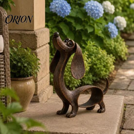 Dog Lover Gift Idea Vintage Iron Dachshund Figurine, Cute Puppy Sculpture, Artistic Rustic Balcony Metal Craft Statue for Outdoor Garden Indoor Table