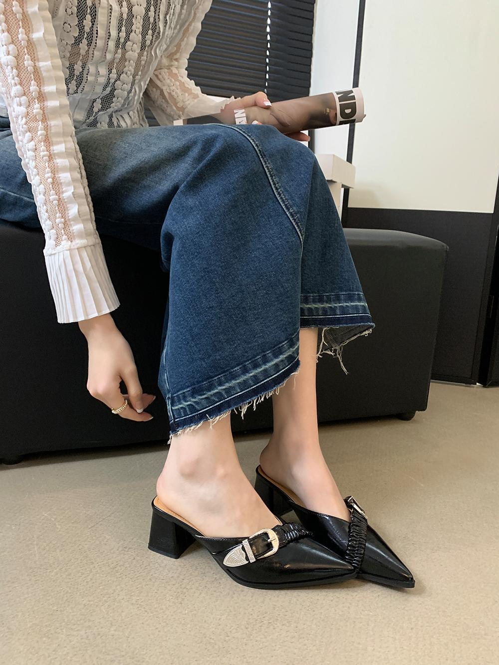 модные туфли с острым носком женские туфли-лодочки туфли на толстом высоком каблуке — фото 5