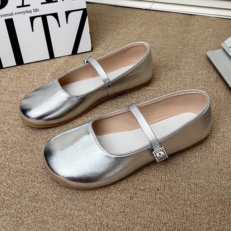 

Женские туфли Мэри Джейн на плоской подошве, новинка сезона весна-осень 2025, корейская версия, универсальные студенческие туфли на плоской подошве Doudou, туфли бабушки 40 серебряный