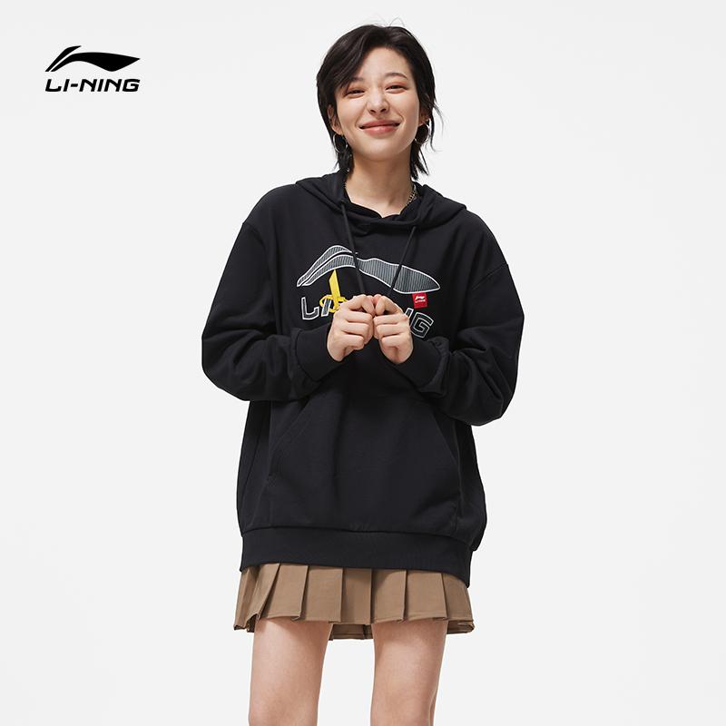 Li-Ning Logo Print Casual Terry Sweatshirt Unisex Tops Black AWDT601-1