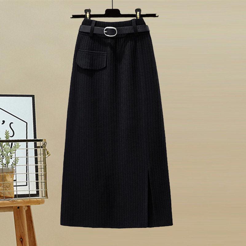 Women's Autumn Korean-Style Slimming Sweater and High-Waist Midi Skirt Set, G Size, 2025 Collection