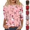 Moda damă ocazional decolteu rotund mâneci 3/4 tricou imprimat largi Top dama