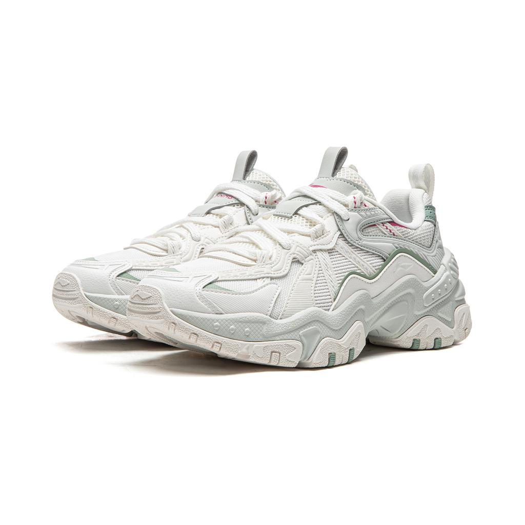 Li Ning Brown Sugar Cushioning Slip Resistant Abrasion Resistant Support Low Top Casual Shoes Women's White Green AGCW098-2