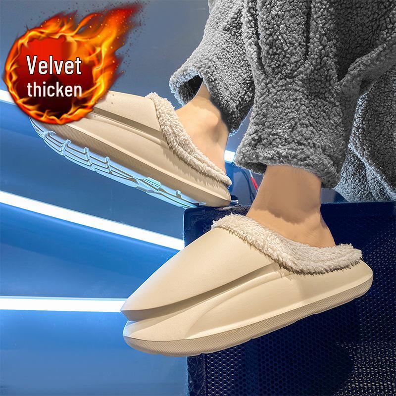 

Men s Winter Fleece-Lined Waterproof Slippers, Thick-Soled, Cotton, Casual Round Toe, Ideal for Couples. 40/41 бежевый
