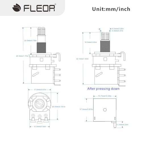FLEOR 2pcs A250k+2pcs B250K Push-Push Guitar Pots, Short Copper Split Shaft Guitar Tone Volume Potentiometer, 18 Spline