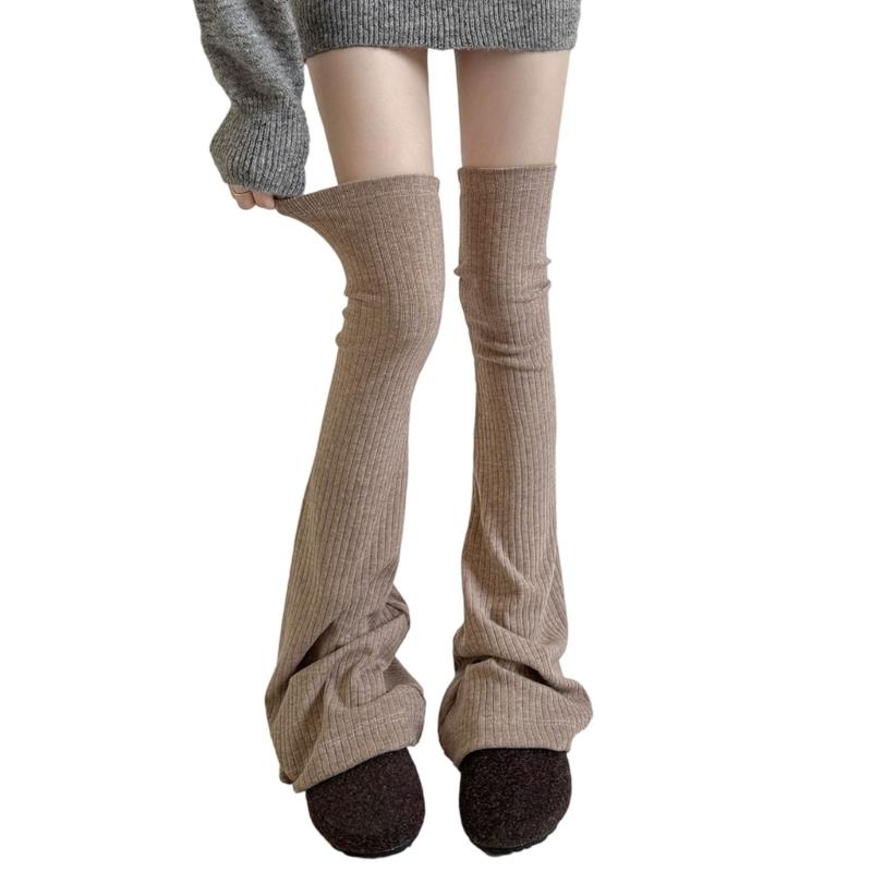 Ribbed Knit Slimming Thigh High Long Socks Elegant Solid Color Designs Flared Over Knee Leg Warmers Stockings for Women