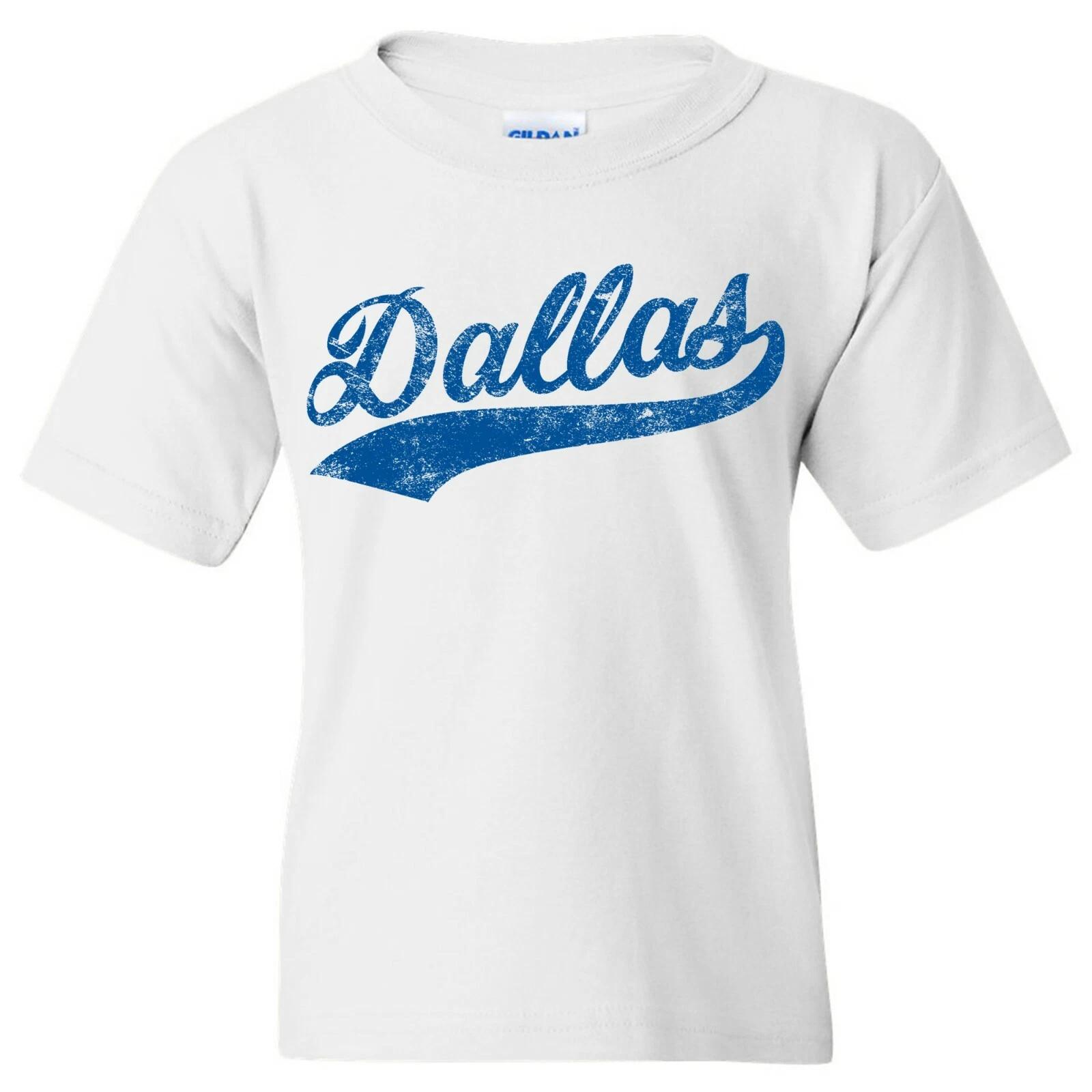 Dallas City Baseball Script - Hometown Sports Team Youth T-Shirt - White 3XL