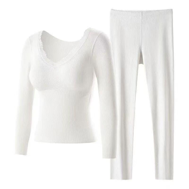 Women's Cashmere Silk Warm Set with Built-In Bra, Plus Velvet, Autumn/Winter 2025 Style, Base Layer Top Innerwear