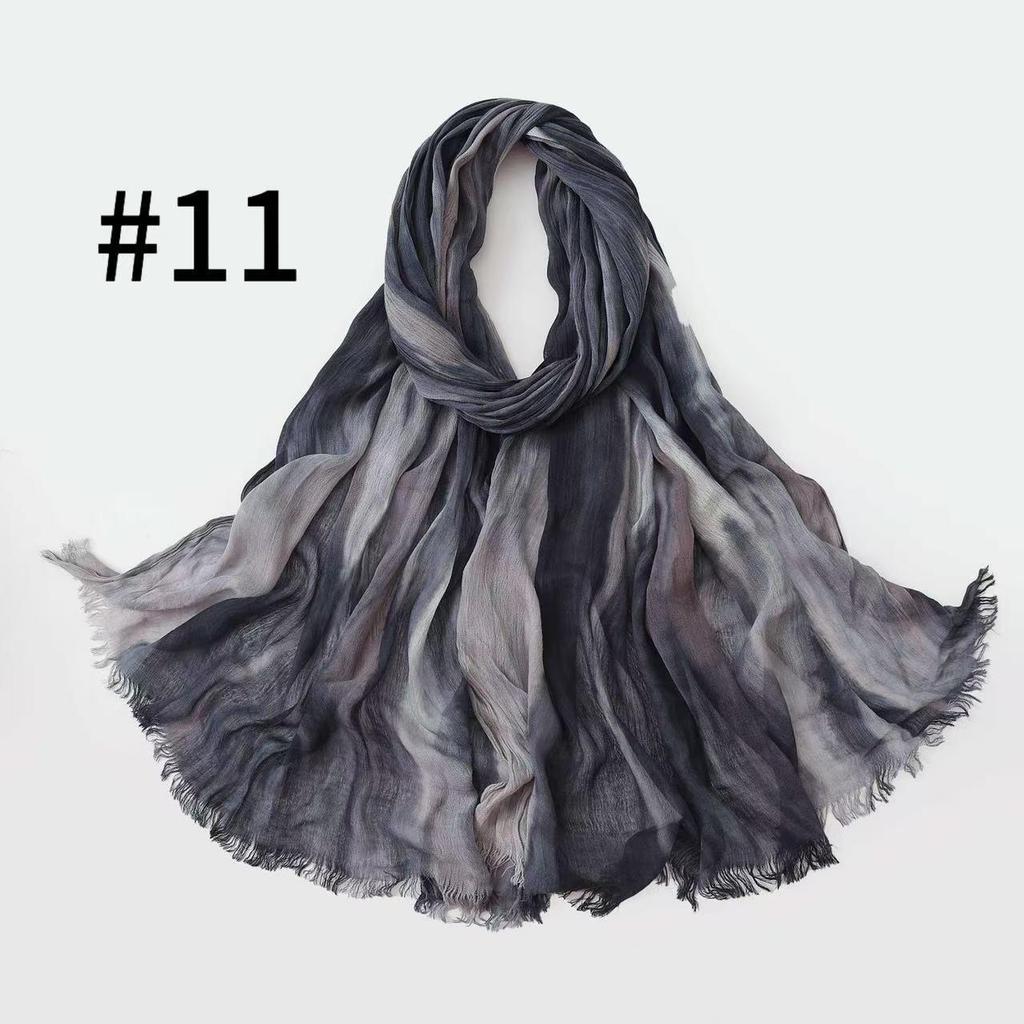 Retro Gradient Pleated Stripe Cotton Headscarf - Women's Large Ethnic Wrap