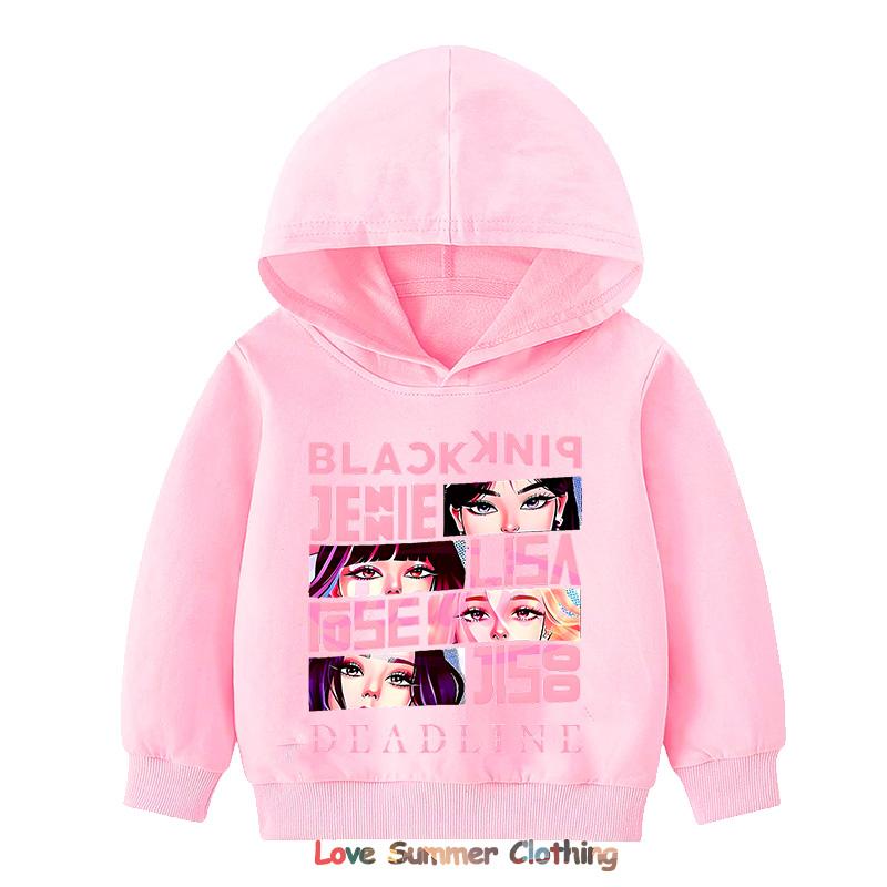 MINISO Kpop BP Jump 2025 Hoodie Roze Meisjes Band Kleding 4-14 Jaar Schattige Anime Grafische Trui Zomer Comfortabel Y2K Tops 160