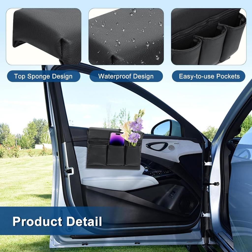 Car Window Side Storage Box,Leather Window Armrest Bag Black Car Door Window With Multiple Pockets,Universal Interior Accessories
