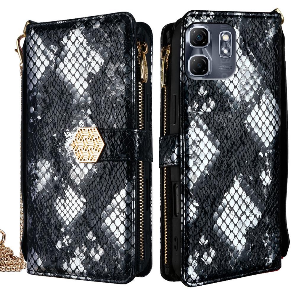 

For Infinix Hot 50i 4G Case Snake Skin Texture PU Leather Phone Wallet Cover with Shoulder Strap A