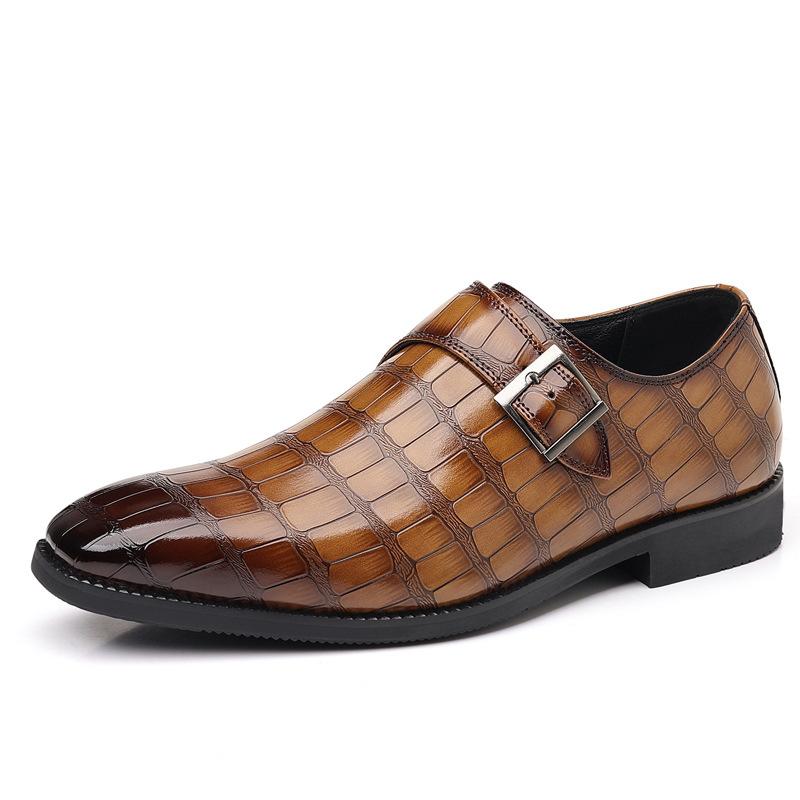 Men'S British Style Buckle Crocodile Grain Leather Shoes Men Slip-On Casual Business Shoes Mens Dress Office Wedding Flats
