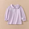 Kids' Solid Color Polo Shirt with Turn-Down Collar - White Fleece School Uniform, Pure Cotton, Thick Top