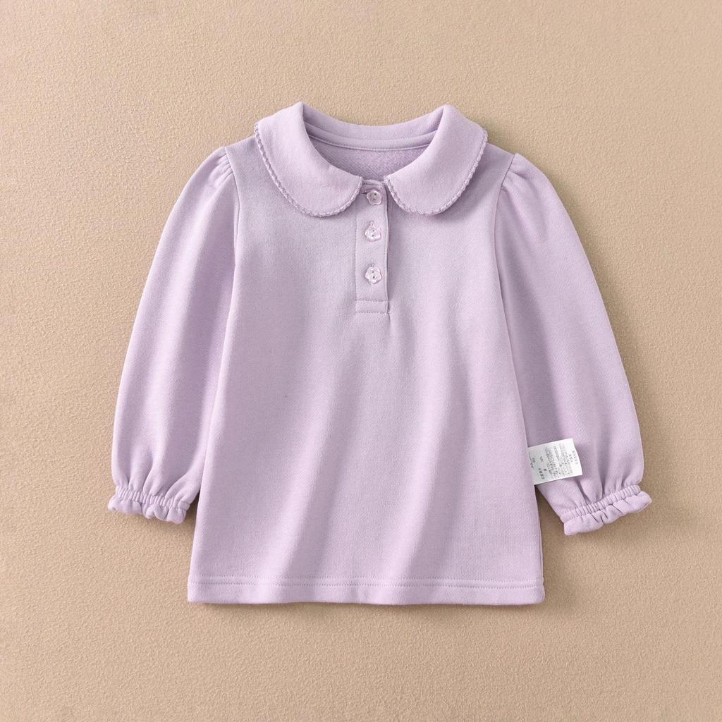 Kids' Solid Color Polo Shirt with Turn-Down Collar - White Fleece School Uniform, Pure Cotton, Thick Top