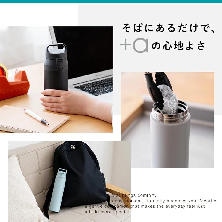 Dishwasher Safe Asvel Water Vacuum Insulated with Stainless Steel Tea Bag Light Gray Screw Removable Lid PA-S500 Bottle, 500ml, Handle, Stopper, Lid,