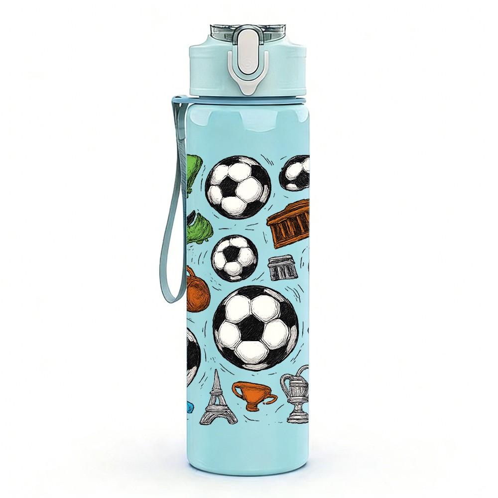 1PC Mixed Soccer Ball Seamless Print 750ml Color Plastic Sports Water Bottle Leakproof Flip Straw Lid Suitable for Sports Office Home Use