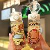 Transparent Children's Water Cup Portable Drink Cup Capybara Straw Water Bottles  Coffee Tea Juice