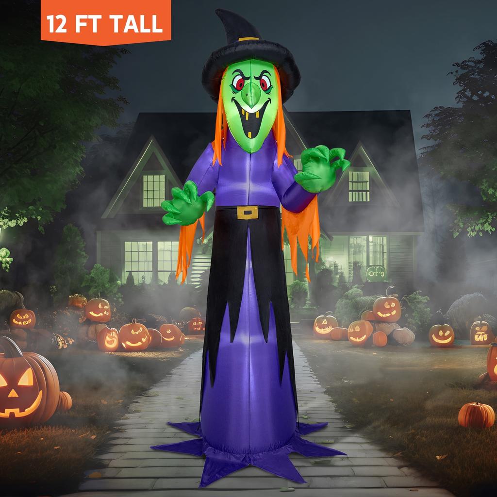 Joyfy 12 FT Halloween Giant Grim Reaper Inflatable with Built-in LEDs Grim Reaper with Scythe for Halloween Decorations Outdoor