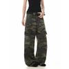 Men's Retro Washed Distressed Camouflage Overalls Men's and Women's Loose Wide-Leg American Casual Straight Multi-pockets Trousers