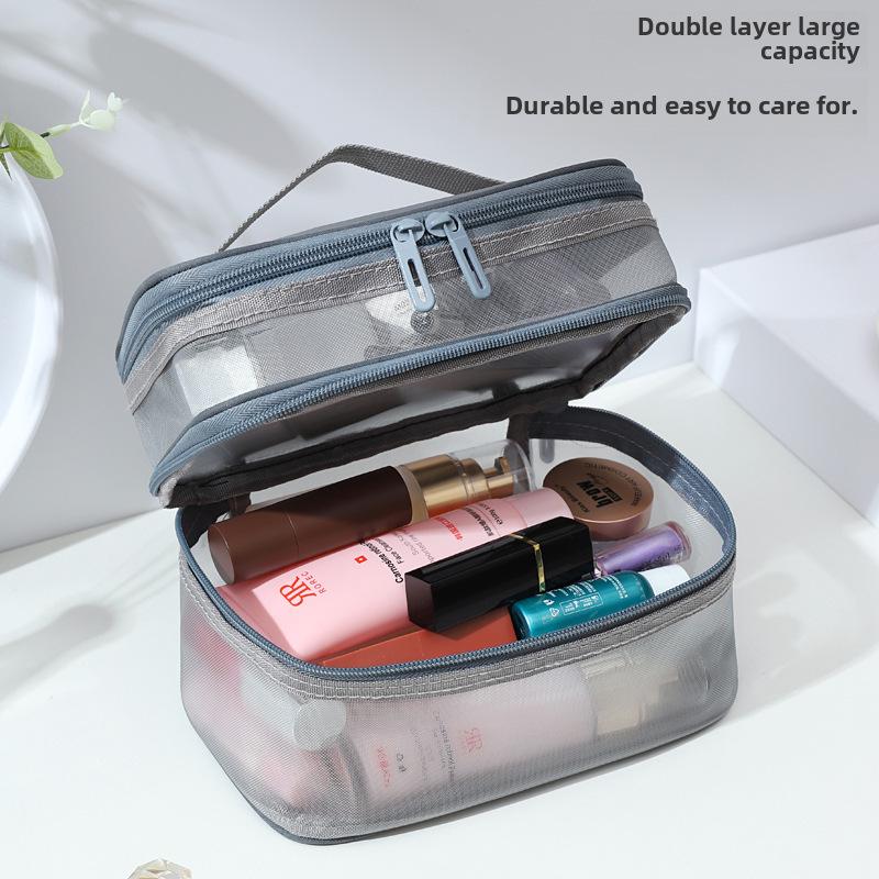 2024 Women's Double Layer Mesh Cosmetic & Toiletry Organizer – Large Capacity, Portable