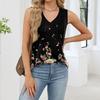 Women’s Loose Fit V Neck Pleated Floral Sleeveless Tank Top Casual Lightweight Printed Blouse for Summer Daily Wear