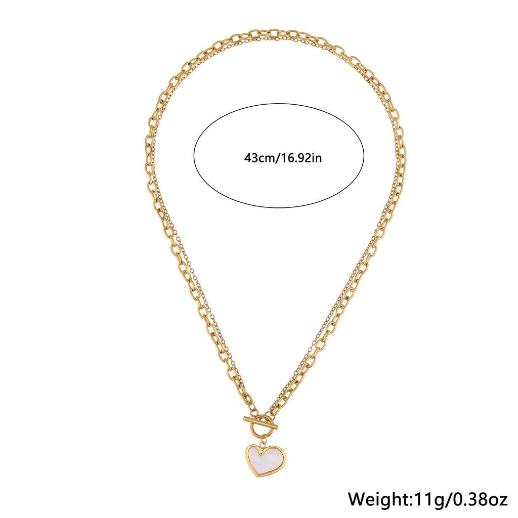 Heart-shaped Stainless Steel Pendant Necklace with OT Clasp - European & American Light Luxury Design