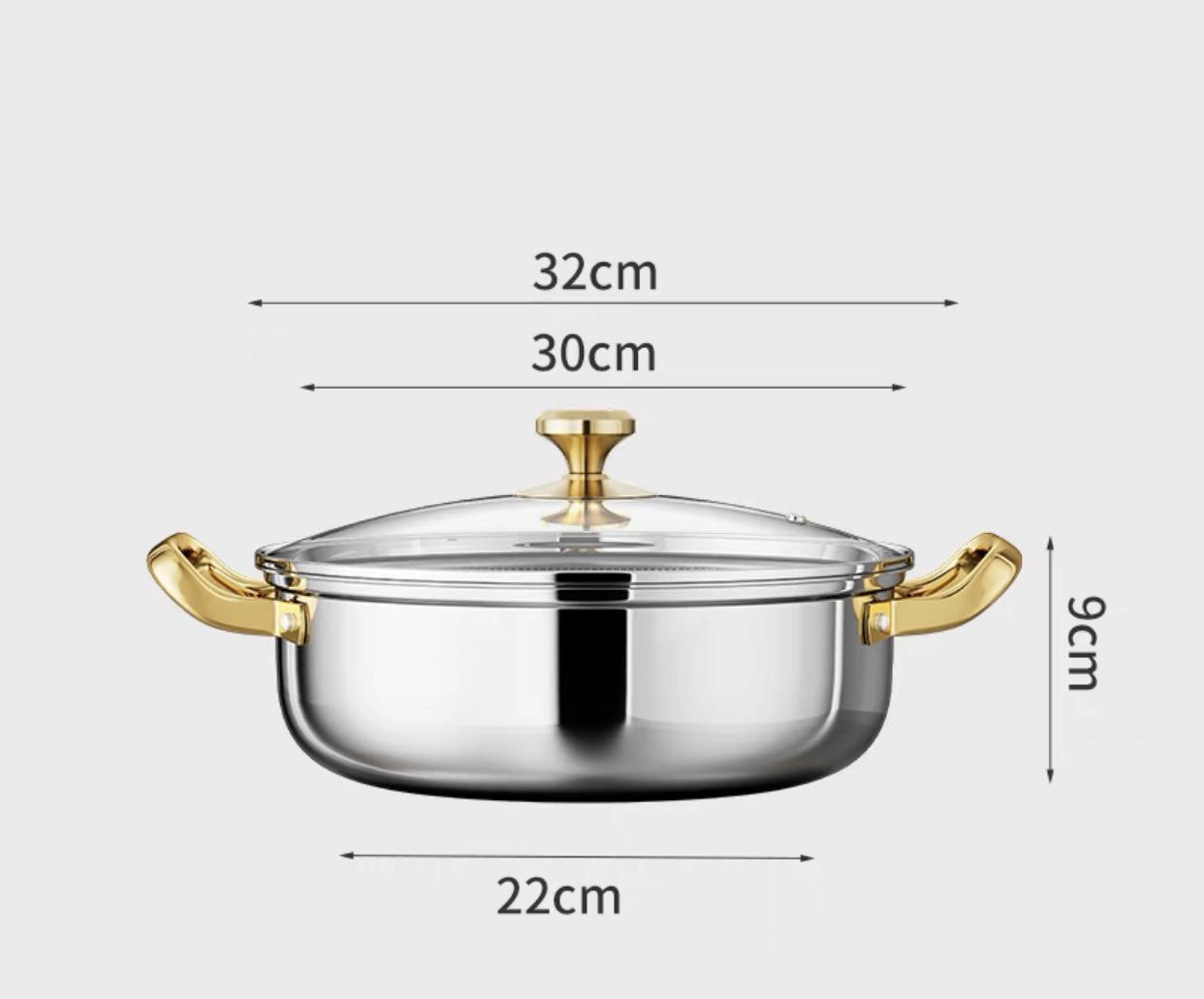 

30cm Stainless Steel Soup Pot Wok Non-stick Honeycomb with lid Household Hot Pot Induction Cooker Gas Stove Universal Frying Pan
