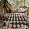 Minimalist Checkerboard Round Carpet Classic Geometric Square Pattern Rug Modern Home Non-Slip Mat for Living Room Decor