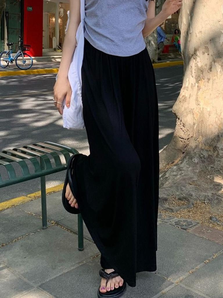 High Waist Wide Leg Pants for Women Loose Fit Long Trousers Summer Casual Lightweight Flowing Palazzo Pants Elastic Waistband