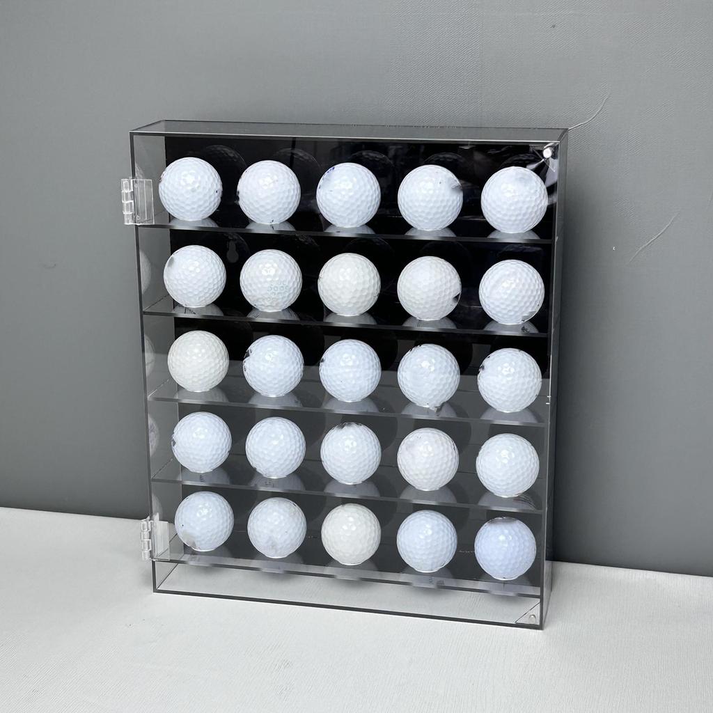 Golf Ball Display Case Cabinet with Door, Wall-Mounted for , Dustproof, Holds 25 Balls,