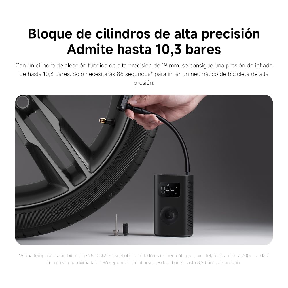 Xiaomi Portable Electric Air Compressor 2 Compresor de aire 6 de carga pantalla negro - portátil (0.2 10.3 bar/3-150 psi, modos, batería 2000mAh,