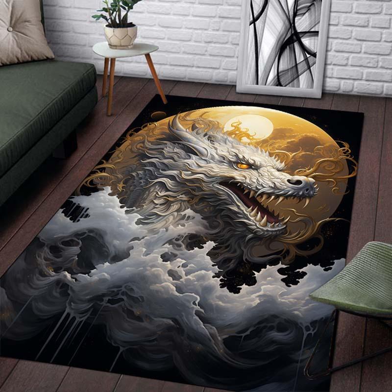 Dragon and CloudsRug for Living RoomMythical Creature ArtworkFantasy ThemedHomeFurnishings Anti slip carpet can bemachine washed