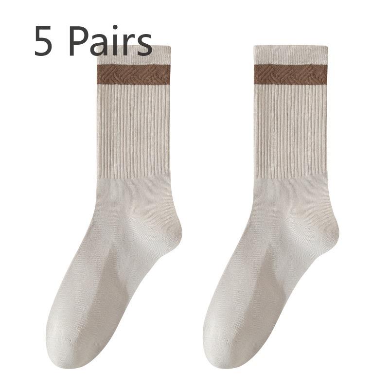 

5 Pairs of Female Autumn and Winter Warm Pure Cotton 7A Antibacterial Deodorant Wicking Stripe Pile Socks 5 Pairs телесный
