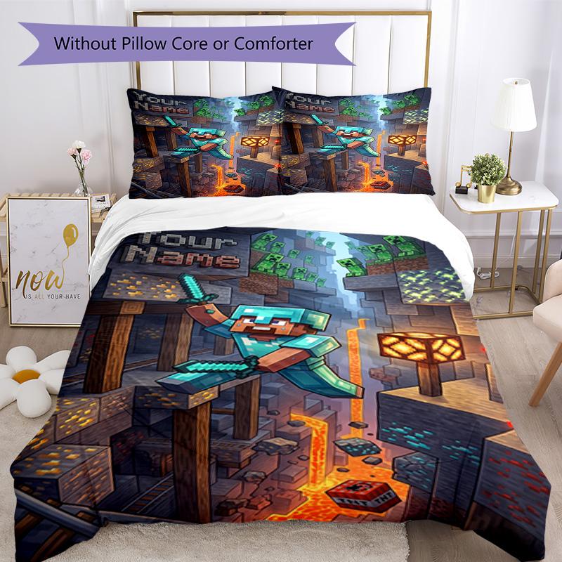 Minecraft Customize With Your Name Bedding Set Breathable Duvet Cover With Pillowcases Decorative Bed Linen For Bedroom Home Decoration Birthday Gift
