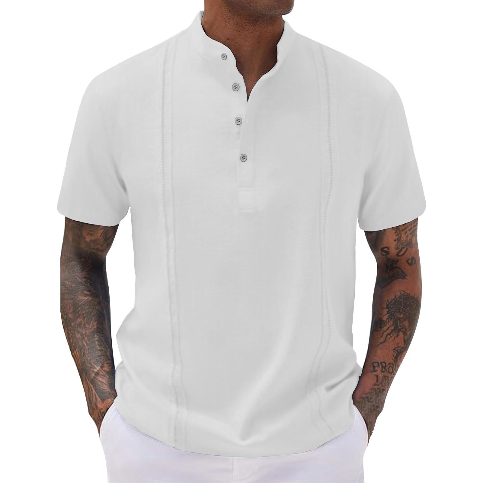 

Men s Summer T-shirt British Loose Striped Solid Color Short-sleeved Lapel Top XL белый