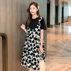 2023 Summer Women's Love Splicing Short-sleeve Dress with Suspender Skirt