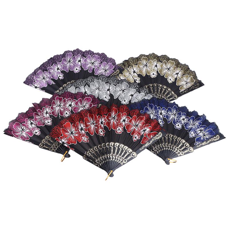 Chinese Style Silk Fabric Fan Folding Fan Wedding Fan Art Gifts Dance Hand Fan Vintage Folding Flower Fan Ancient Hanfu Fan