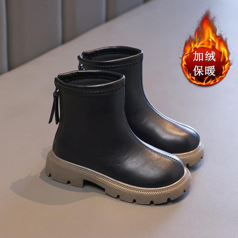 

Children s boots Martin boots 2025 autumn and winter new girls velvet two cotton boots boys warm short boots soft sole single boots 31 [Inner Length 19.5CM]