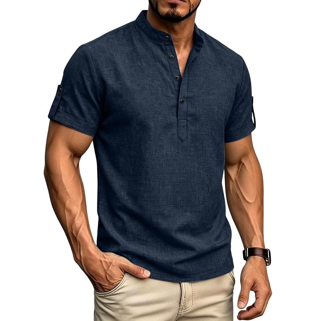 Herren Freizeit Henley-Shirt Kurzarm Geknöpfter Kragen Leichtes Atmungsaktives Gewebe Sommer Oberteil für den Alltag