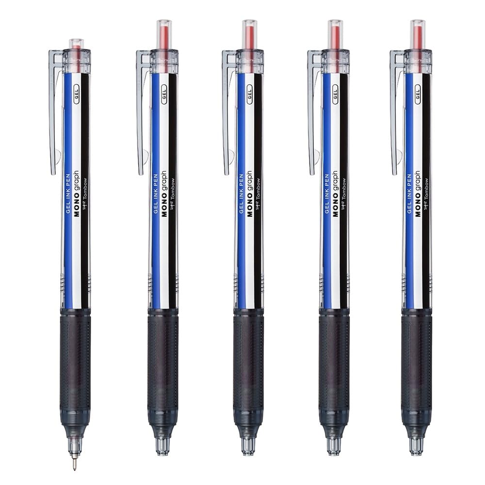 Tombow Pencil Monograph Light Gel Ballpoint Pen Monocolor Barrel Red Ink 0.5mm 5-Pack BJ-MGLE01R25-5P