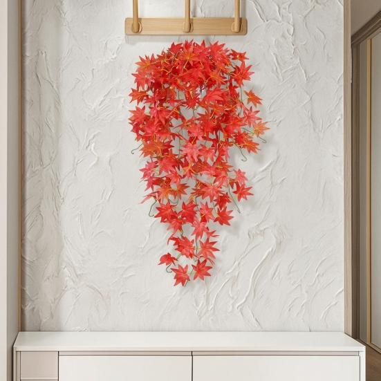 Faux Maple Leaves for Autumn Decor 5?Fork Artificial Leaf Hanging Vine, Fake Foliage Wall Autumnal Festivals Plant, Simulated Greenery Vine