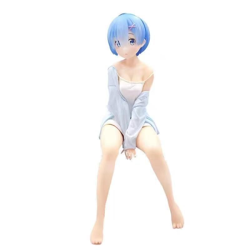 Anime Sitting Ram Rem PVC Figure From Re:Zero Cute Cartoon Model Toy Premium Car Interior Decor Ornaments