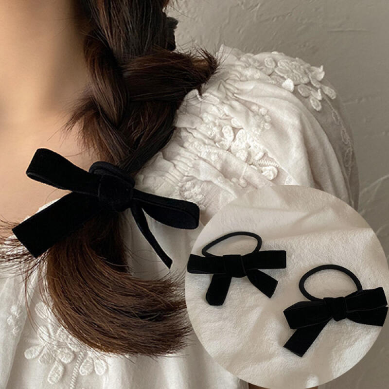 [Set of 2] Ellie Velvet Ribbon Hairband Black 2-piece set