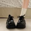 Black British style thick heel platform small leather shoes women's 2025 new spring and autumn with skirt round head Mary Jane single shoes