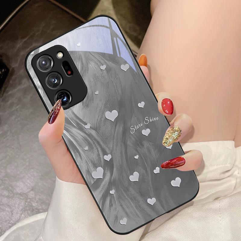 Gradient Love White For Samsung Galaxy Note 8 9 10 PRO 20 Ultra A01 02 03 Core 04E 4G 12 13 5G Tempering Glass Phone Case