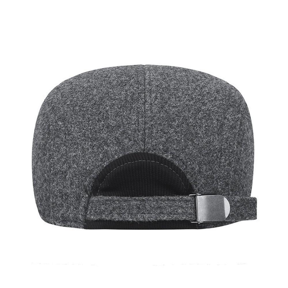 New Solid Color Men Berets with Earmuff Soft Newspaper Hat Woolen Fabric Casual Beanie Autumn and Winter