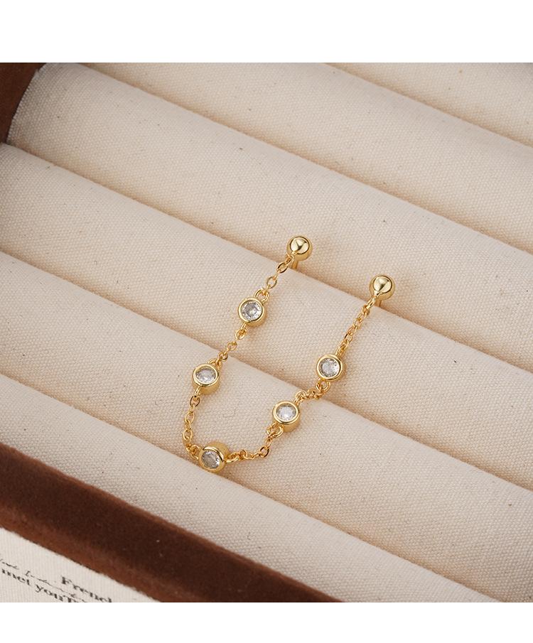 

PANJBJ 925 Sterling Silve Zircon Hoop Earring for Women Chain HipHop Minimalist Trend Fashion Jewelry Gift Dropshipping
